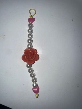Pink & Red Pearl keychain with Rose Accent